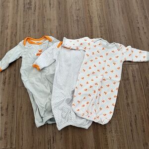 Orange and Gray Fox Print Organic Cotton Infant Gowns